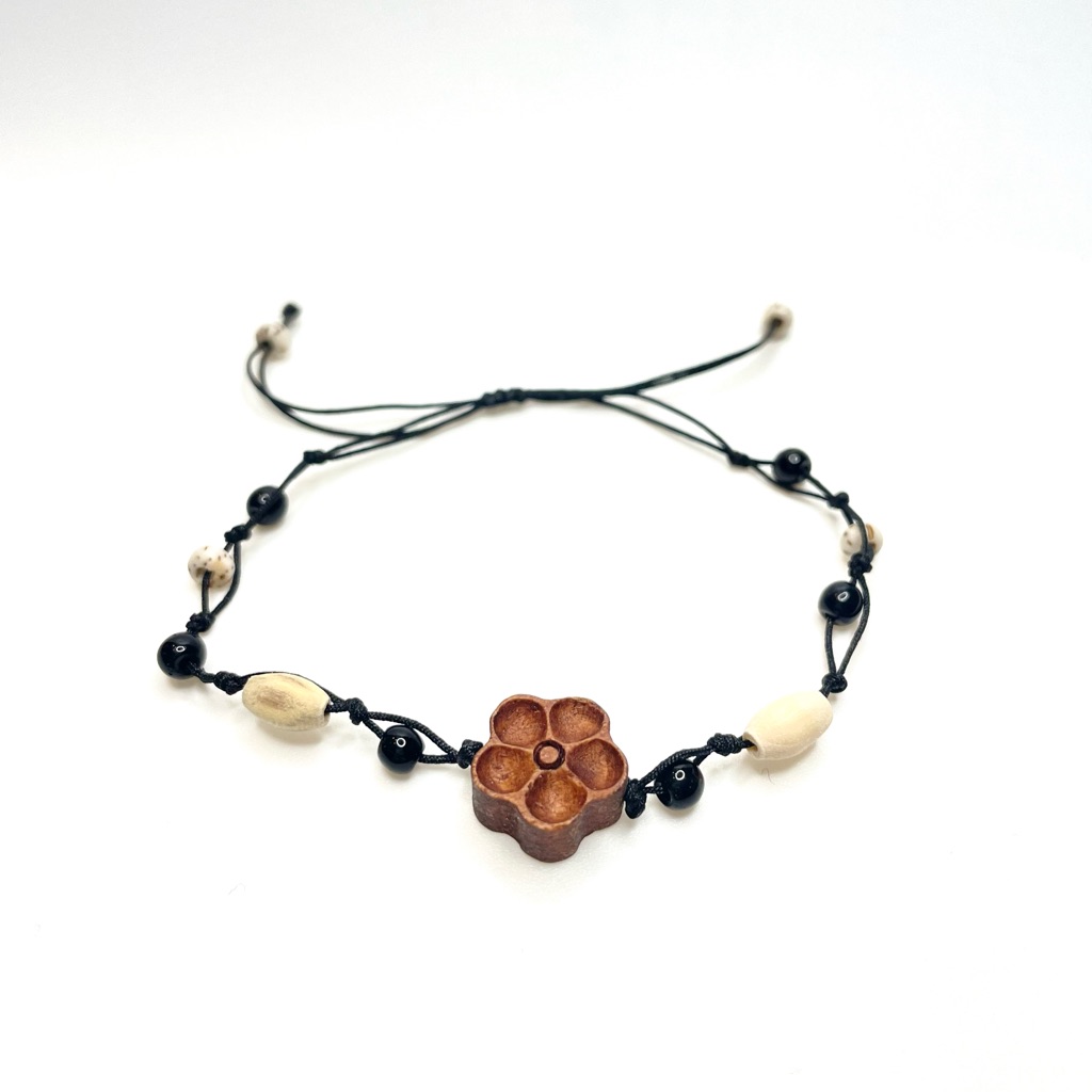 Bohemian Bracelet Macrame Wooden Beads Adjustable Black Brown Tan